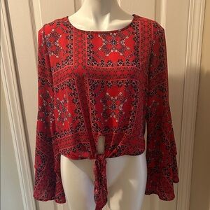 Altar'd State Women’s Red Bandana Tie-Front Blouse, Size S